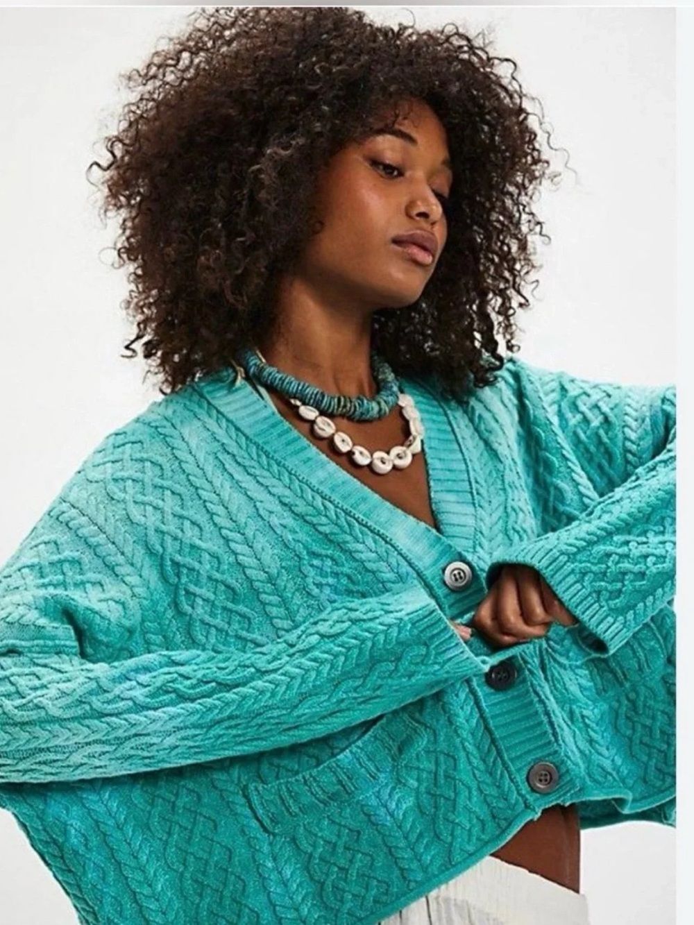 NWOT Free People Washed Ashore Cable Knit Cardigan Medium Bohemian Boho
